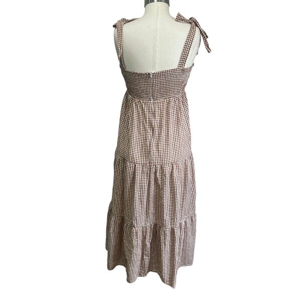 Crescent Cotton Gingham Tiered Midi Dress Tie Straps Cottagecore Sz Small - Picture 3 of 9
